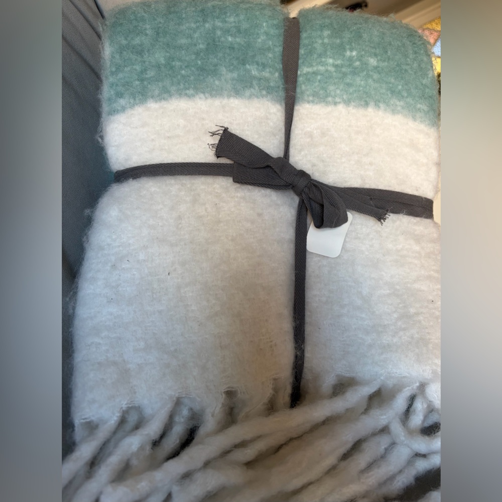 West Elm Throw Blanket Faux Mohair Wool Blend Ombré NWT